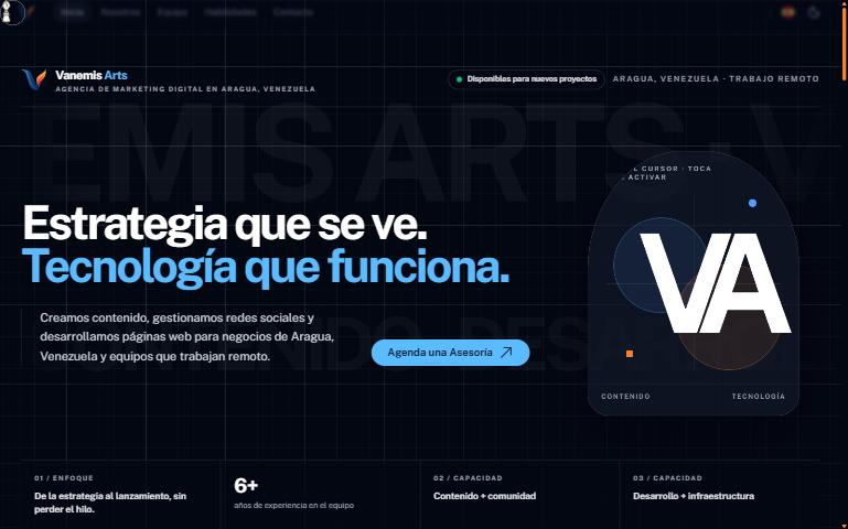 Portada de vanemis.art: Estrategia que se ve. Tecnología que funciona.